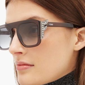 NEW Women’s Designer Fendi FF 0381/S 55mm Gray Square Crystal Sunglasses Optyl